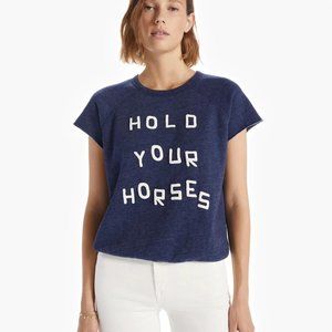 MOTHER The Short Sleeve Cut Off Hugger Hold Your Horses Sweatshirt XS